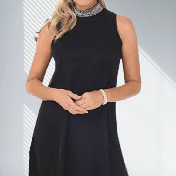Tiana B. Dresses & Skirts - Tiana B. Black Mini Dress with Silver Pearl and Bead Embellished Collar Size Med